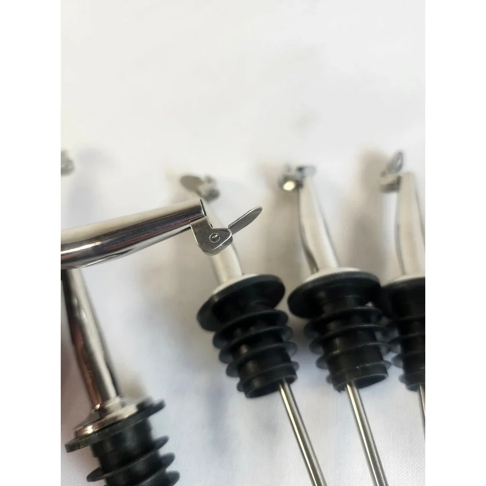 Set of 8 Stainless Steel Weighted Liquor Bottle Pourers W/ Flip Top‎ Lids Silver